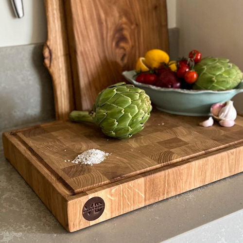 Butcher block 42 x 28 cm VD5 Eiken Kopshout hakblok met sapgoot