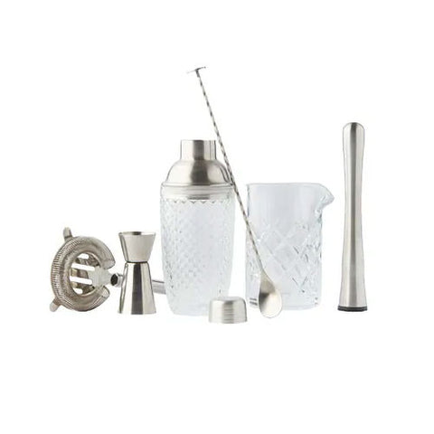Cocktail set 6 dlg glas en RVS